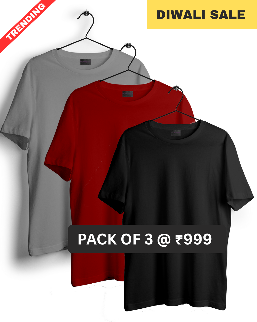 Pack Of 3 (Black, Grey, Red)